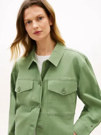 Casaco de camisa utilitário oversized em sarja