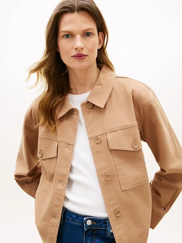 Casaco de camisa utilitário oversized em sarja Casaco de camisa utilitário oversized em sarja