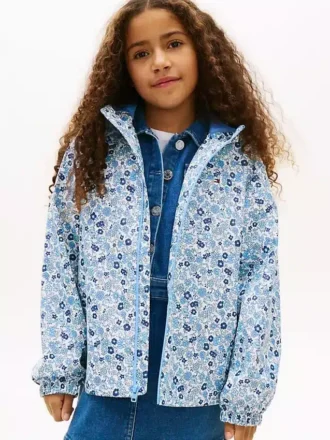 Casaco de chuva com capuz e estampado floral para criança