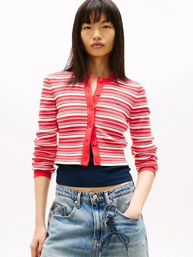 Casaco de malha às riscas Tommy Jeans Slim Fit Casaco de malha às riscas Tommy Jeans Slim Fit