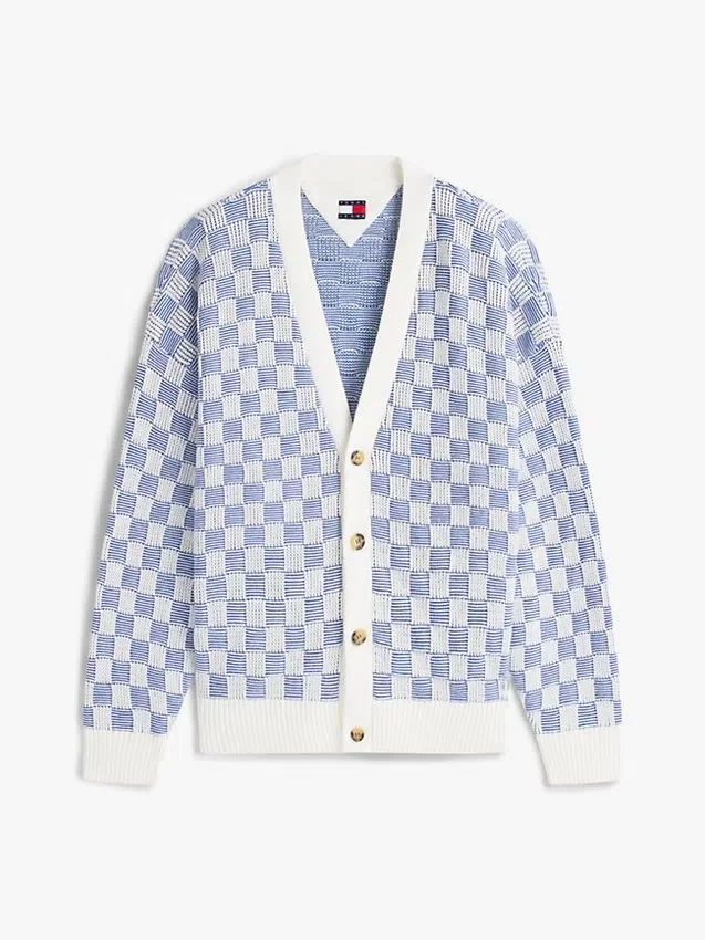 Casaco de malha xadrez Tommy Jeans com corte descontraído Casaco de malha xadrez Tommy Jeans com corte descontraído