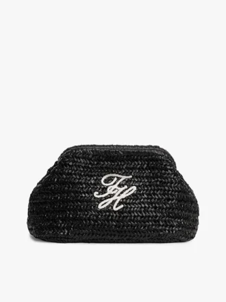 Clutch de ráfia com monograma Script