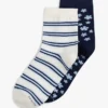 Conjunto de 2 pares de meias curtas com padrão floral e riscas
