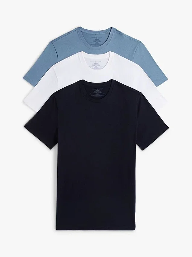 Conjunto de 3 camisolas interiores clássicas de algodão com gola redonda Conjunto de 3 camisolas interiores clássicas de algodão com gola redonda