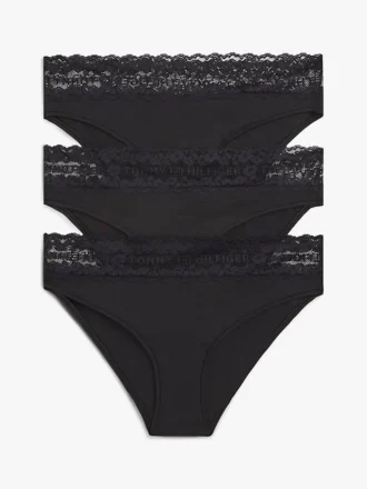 Conjunto de 3 cuecas biquíni com acabamento em renda