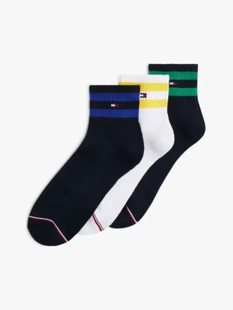Conjunto de 3 pares de meias de cano curto com riscas universitárias
