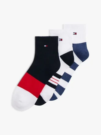 Conjunto de 3 pares de meias desportivas de cano curto com padrão de riscas