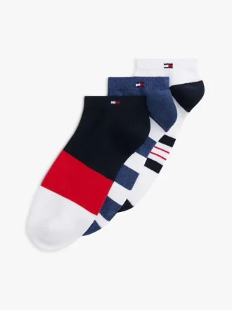 Conjunto de 3 pares de meias desportivas de cano curto com riscas