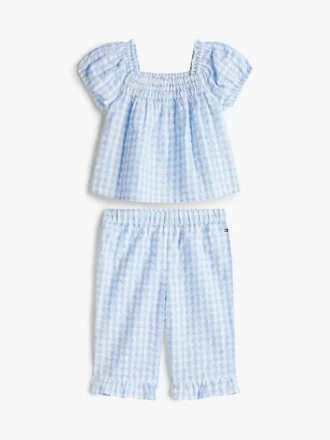 Conjunto de blusa e calças xadrez para bebés
