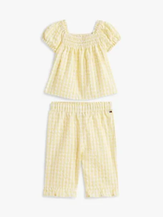 Conjunto de blusa e calças xadrez para bebés