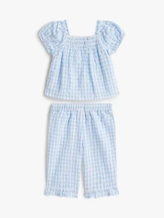 Conjunto de blusa e calças xadrez para bebés