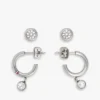 Conjunto de brincos de argola e brincos de pressão com detalhes em cristal Conjunto de brincos de argola e brincos de pressão com detalhes em cristal