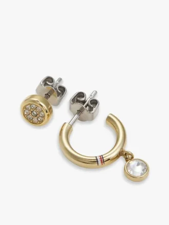 Conjunto de brincos de argola e brincos de pressão com detalhes em cristal Conjunto de brincos de argola e brincos de pressão com detalhes em cristal