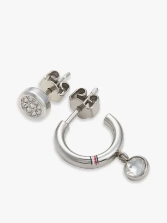 Conjunto de brincos de argola e brincos de pressão com detalhes em cristal