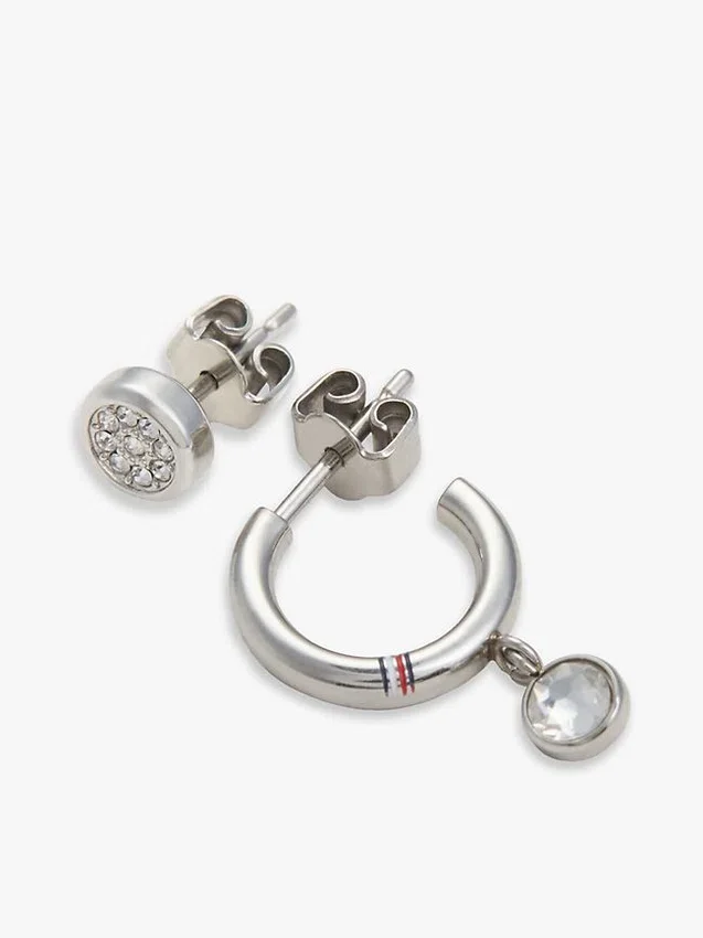 Conjunto de brincos de argola e brincos de pressão com detalhes em cristal Conjunto de brincos de argola e brincos de pressão com detalhes em cristal