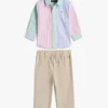 Conjunto de camisa e calças às riscas para bebés