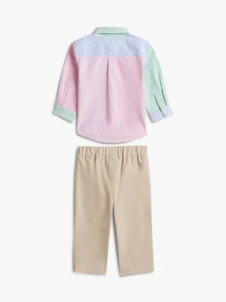 Conjunto de camisa e calças às riscas para bebés