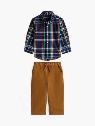 Conjunto de camisa e calças xadrez para bebés