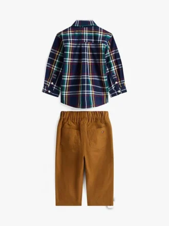 Conjunto de camisa e calças xadrez para bebés
