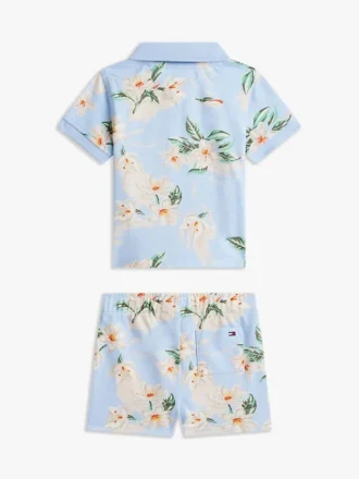 Conjunto de polo e calções com estampado floral para bebés