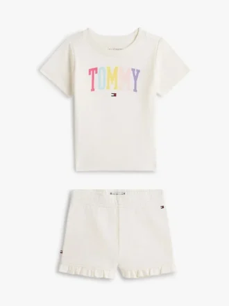 Conjunto de T-shirt e calções com logótipo Tommy para bebés