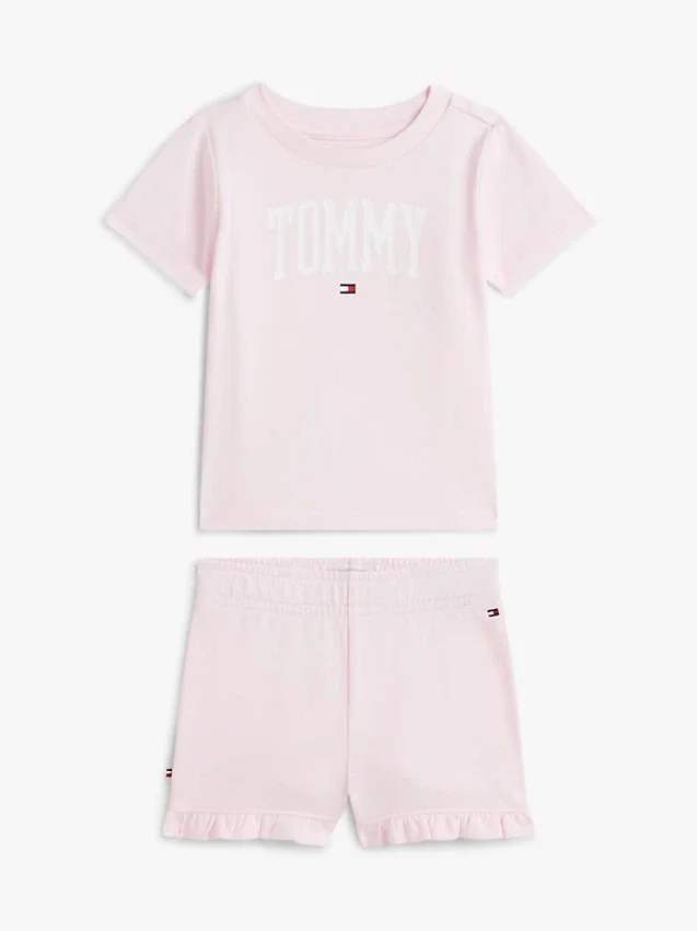 Conjunto de T-shirt e calções com logótipo Tommy para bebés Conjunto de T-shirt e calções com logótipo Tommy para bebés