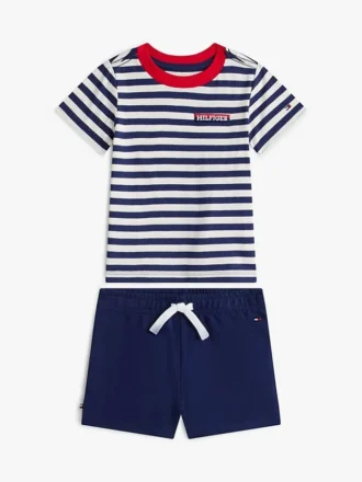 Conjunto de t-shirt e calções às riscas para bebés
