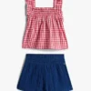 Conjunto de top e calções xadrez para bebés Conjunto de top e calções xadrez para bebés