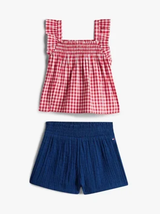 Conjunto de top e calções xadrez para bebés