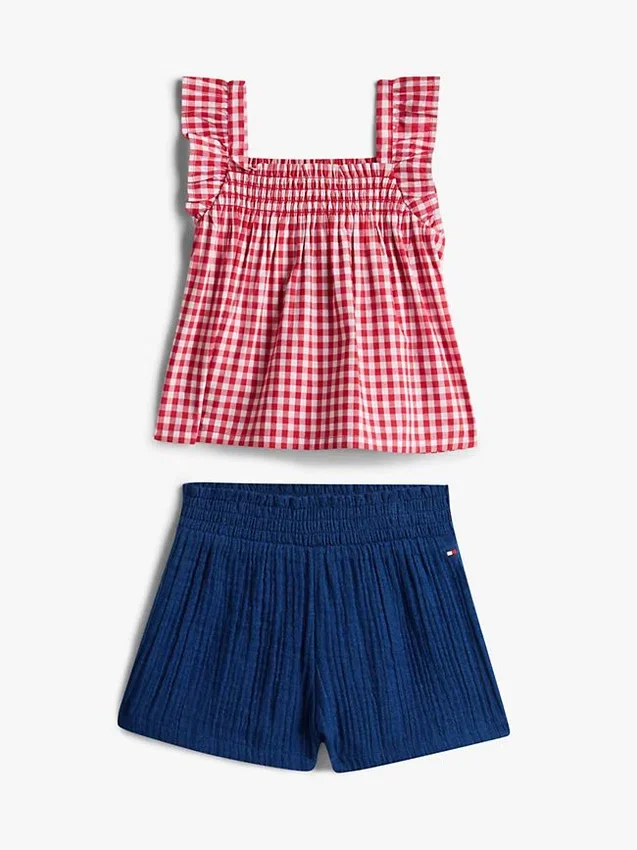 Conjunto de top e calções xadrez para bebés Conjunto de top e calções xadrez para bebés