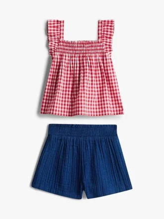 Conjunto de top e calções xadrez para bebés