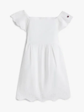 Conjunto de vestido com ilhós bordados para bebés