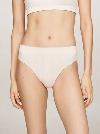 Cueca biquíni com logótipo em malha