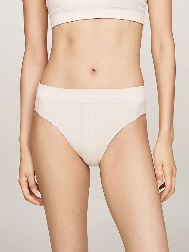 Cueca biquíni com logótipo em malha Cueca biquíni com logótipo em malha