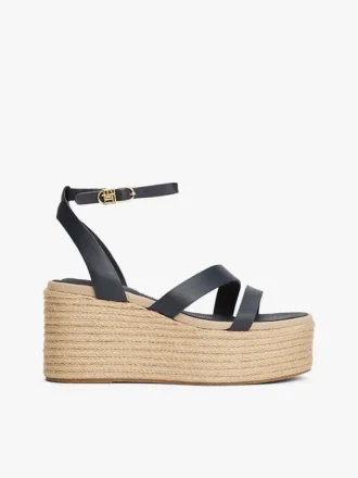 Espadrilha de plataforma com tiras de couro