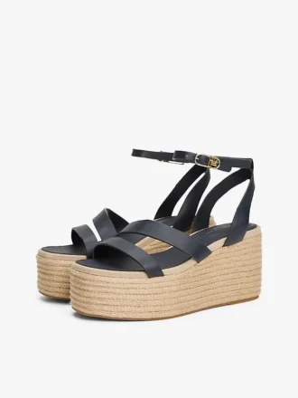 Espadrilha de plataforma com tiras de couro