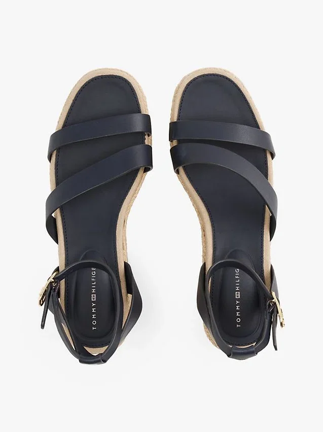 Espadrilha de plataforma com tiras de couro Espadrilha de plataforma com tiras de couro