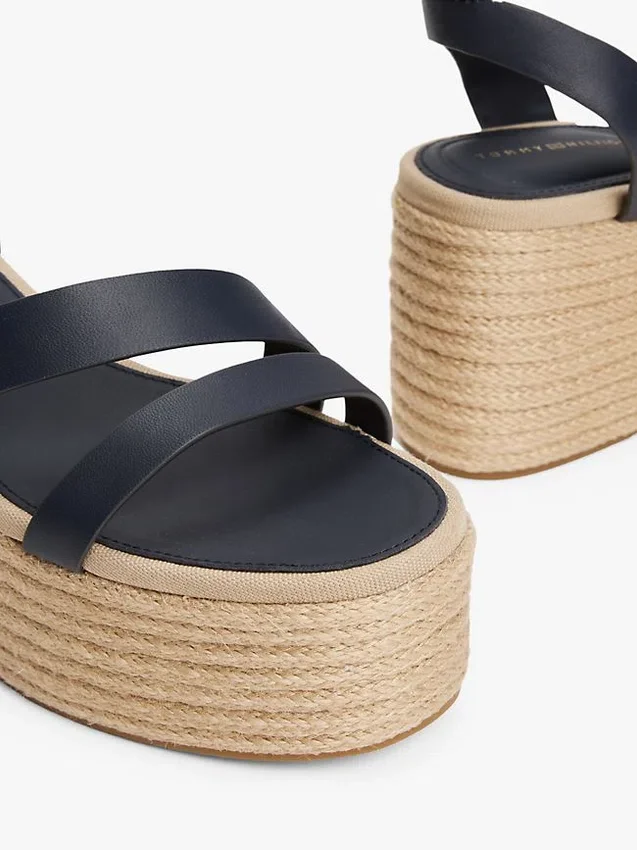 Espadrilha de plataforma com tiras de couro Espadrilha de plataforma com tiras de couro
