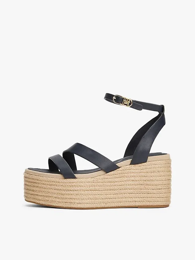 Espadrilha de plataforma com tiras de couro Espadrilha de plataforma com tiras de couro
