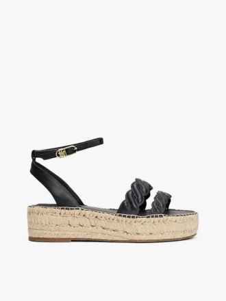 Espadrilha de plataforma com tiras torcidas em couro