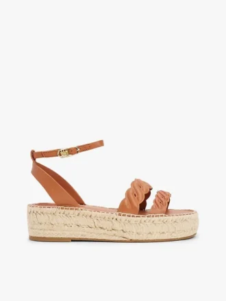 Espadrilha de plataforma com tiras torcidas em couro Espadrilha de plataforma com tiras torcidas em couro