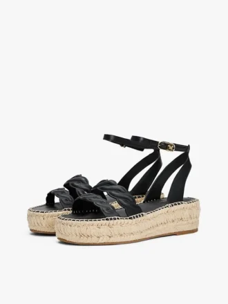 Espadrilha de plataforma com tiras torcidas em couro