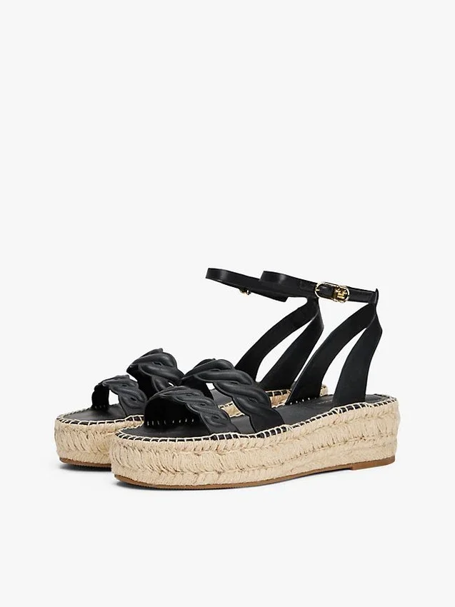 Espadrilha de plataforma com tiras torcidas em couro Espadrilha de plataforma com tiras torcidas em couro