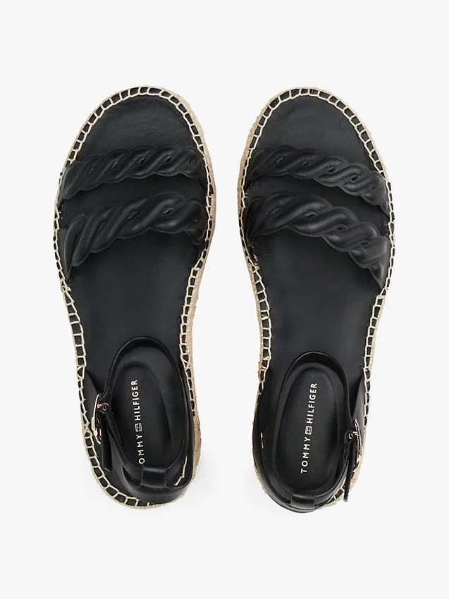 Espadrilha de plataforma com tiras torcidas em couro Espadrilha de plataforma com tiras torcidas em couro