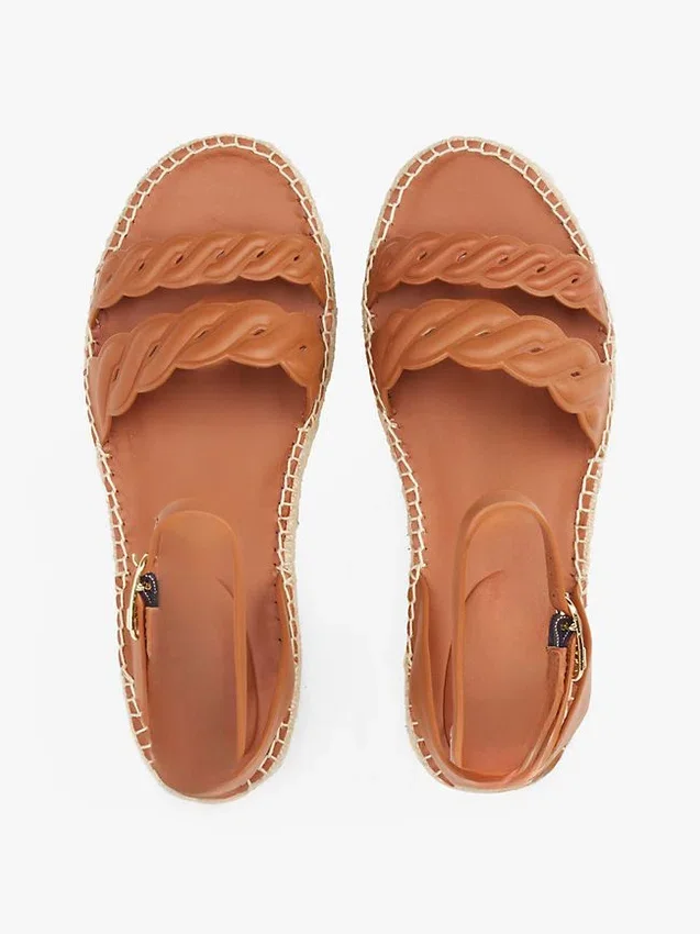 Espadrilha de plataforma com tiras torcidas em couro Espadrilha de plataforma com tiras torcidas em couro