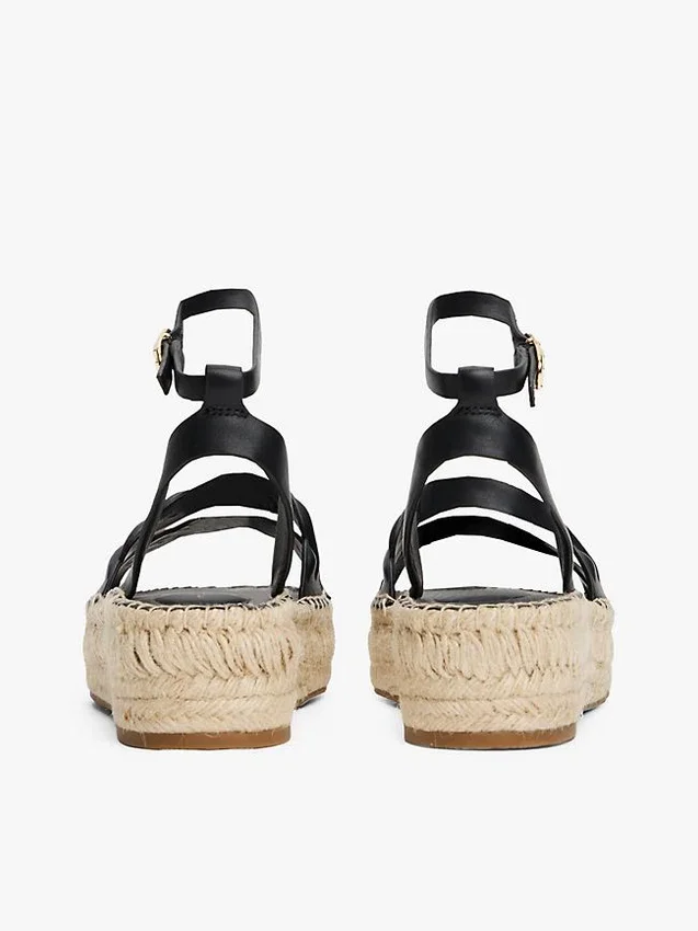 Espadrilha de plataforma com tiras torcidas em couro Espadrilha de plataforma com tiras torcidas em couro