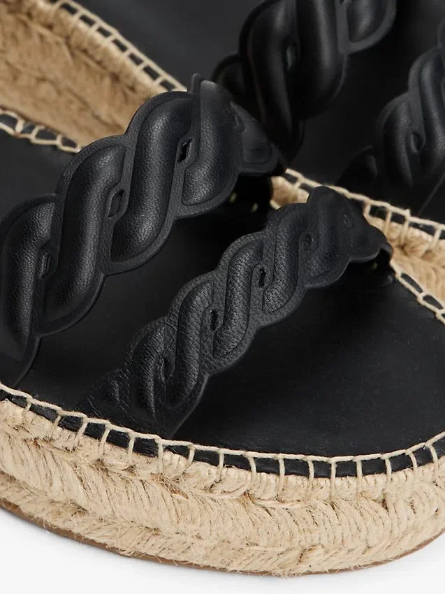 Espadrilha de plataforma com tiras torcidas em couro Espadrilha de plataforma com tiras torcidas em couro