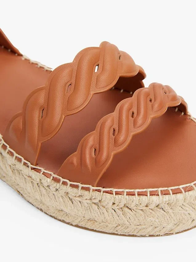 Espadrilha de plataforma com tiras torcidas em couro Espadrilha de plataforma com tiras torcidas em couro