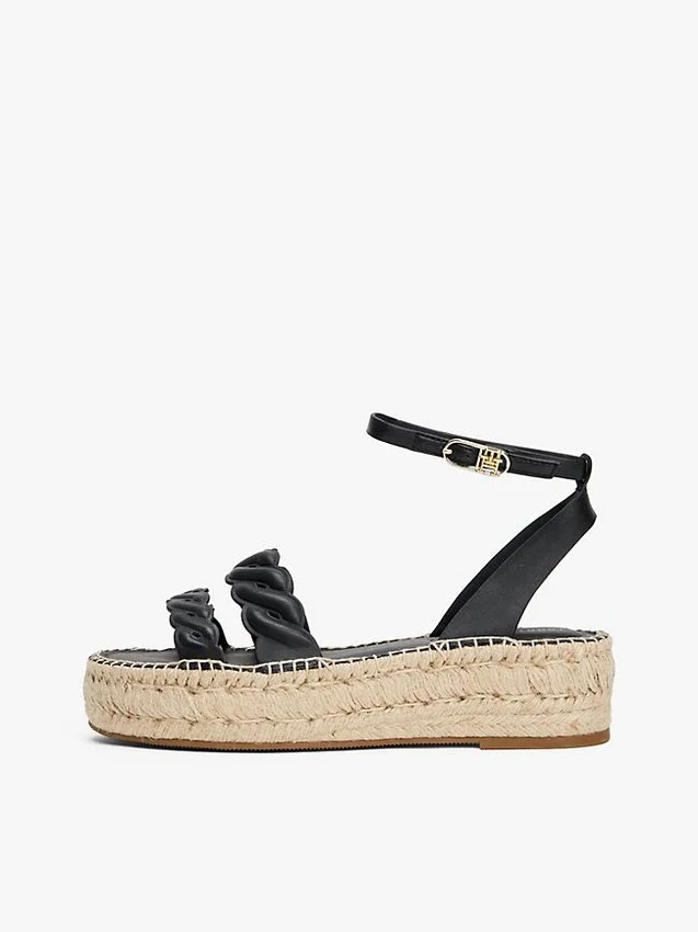 Espadrilha de plataforma com tiras torcidas em couro Espadrilha de plataforma com tiras torcidas em couro