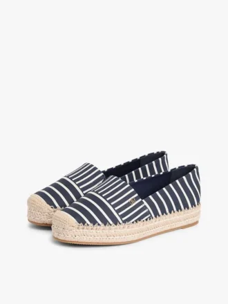 Espadrilha de plataforma em lona às riscas